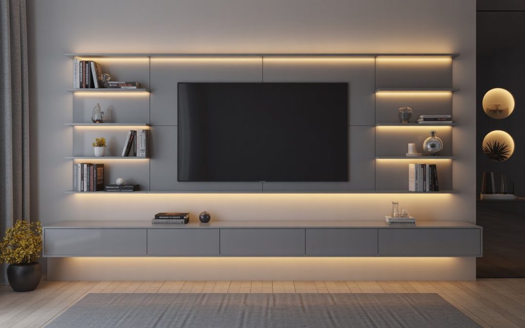 strip light TV unit LED floating modern design