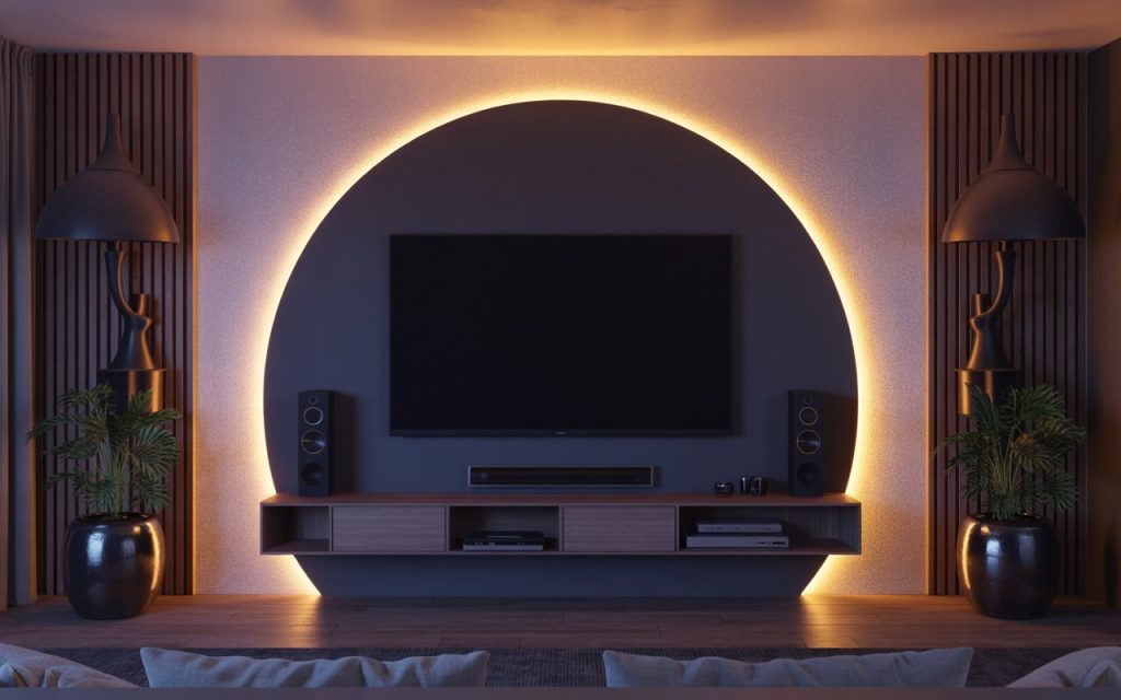 TV unit backlighting LED arch design living room