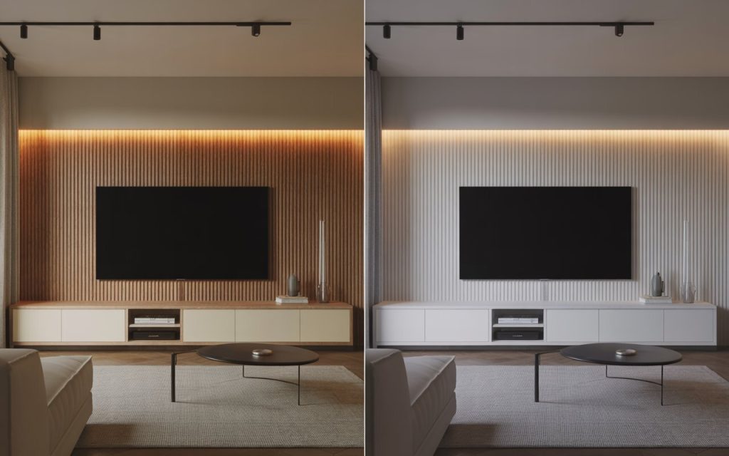 TV unit light colour warm cool tone comparison