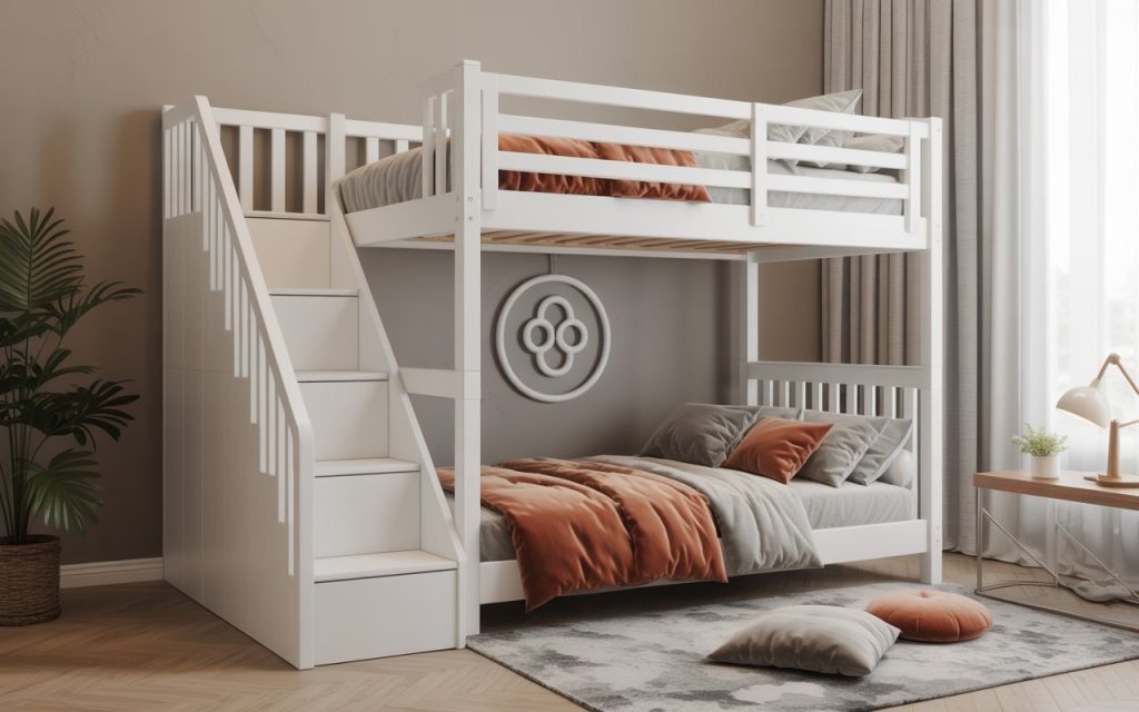 bunk beds for girls white staircase ladder full guardrails