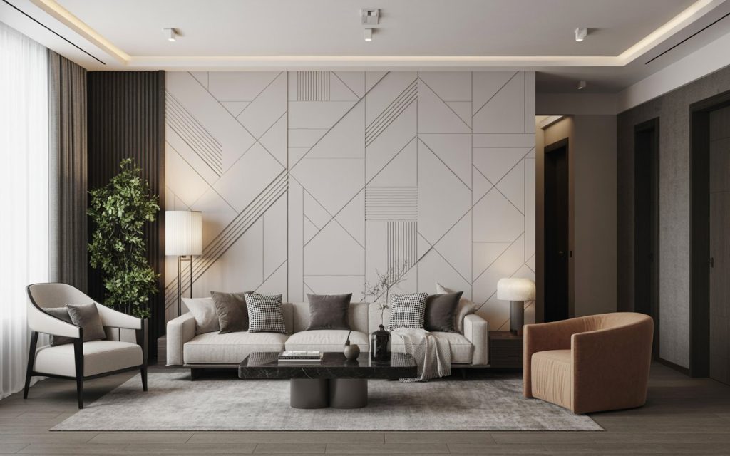 geometric modern wallpaper design living room wall