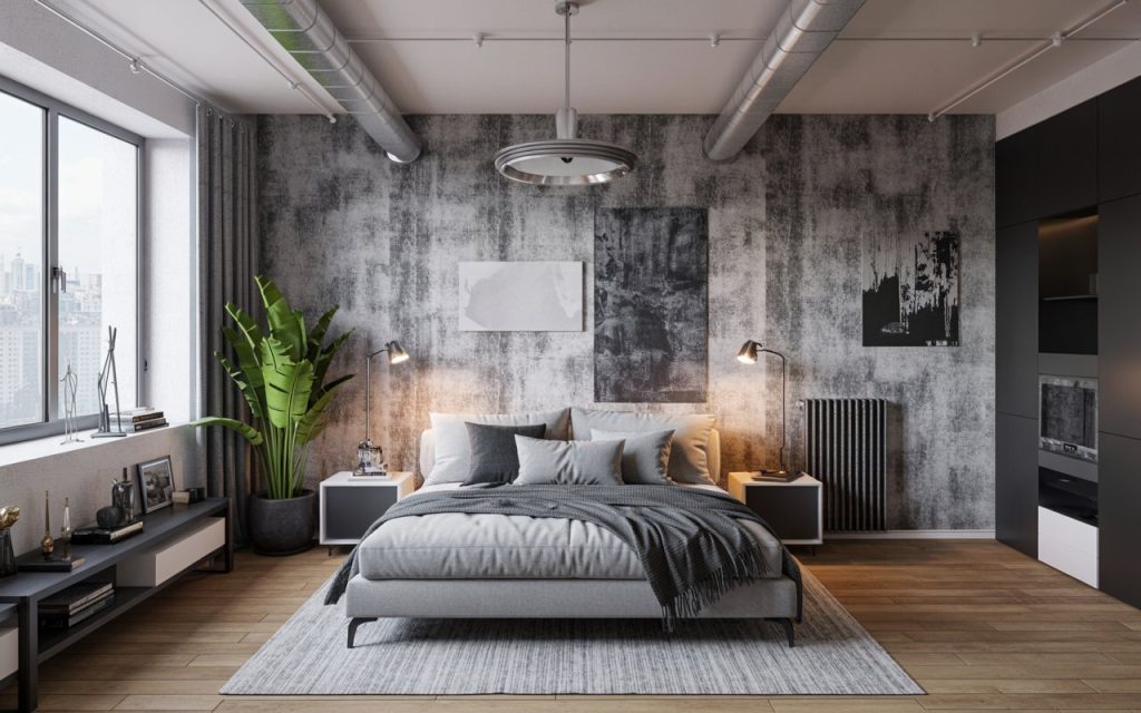  industrial chic modern wallpaper design bedroom concrete
