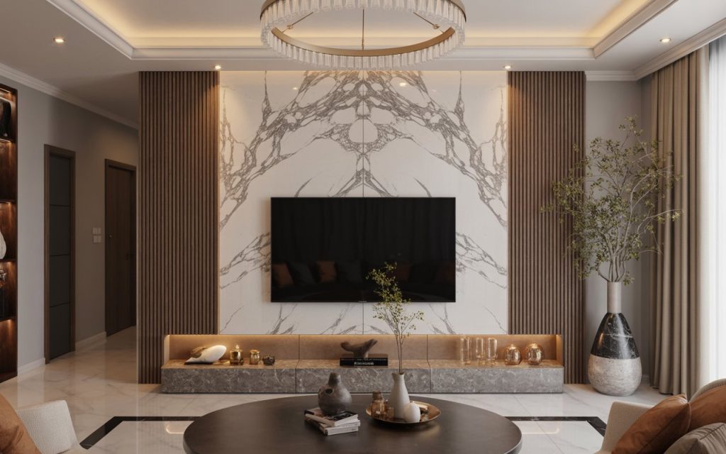 marble stone TV unit material luxury living room