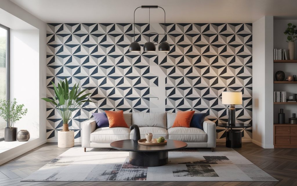 modern 3D wallpaper design living room geometric depth