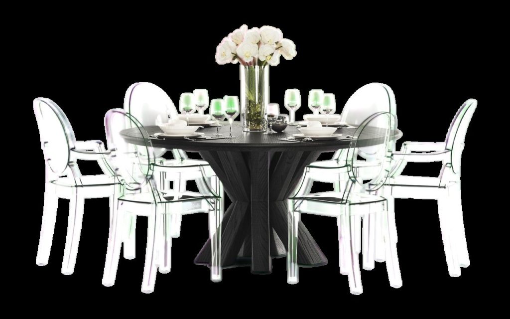  round black dining table ghost chairs white centerpiece