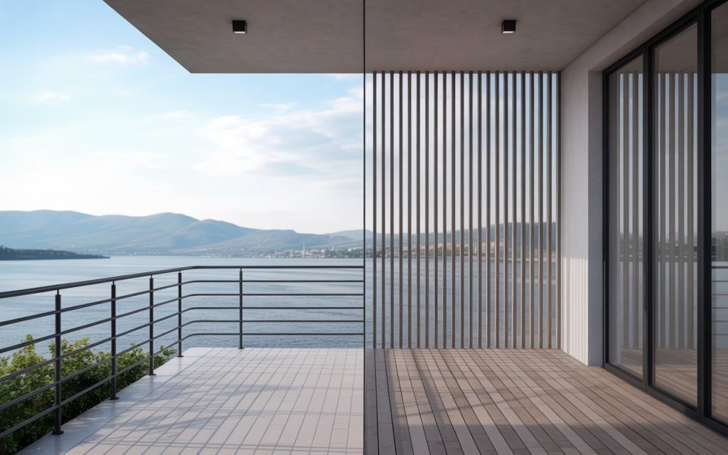 simple steel terrace railing design horizontal waterfront