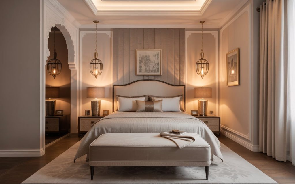 Solid wood king size bed traditional bedroom design