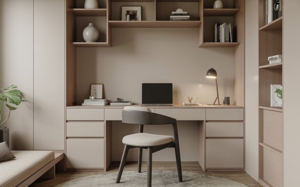 study table height built-in home office setup