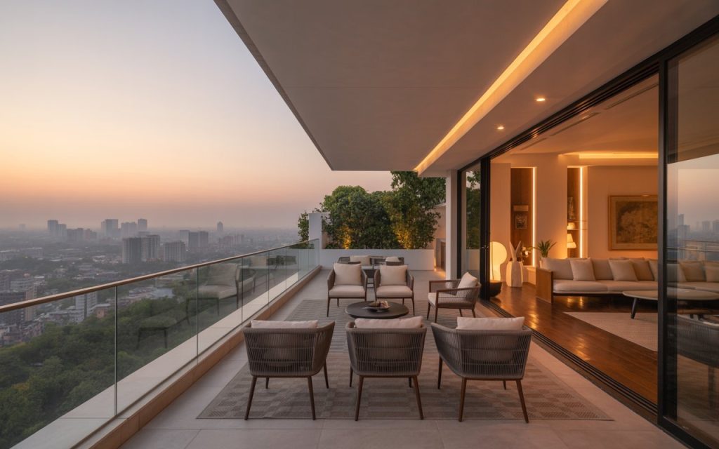 glass panel terrace railing design high rise apartment