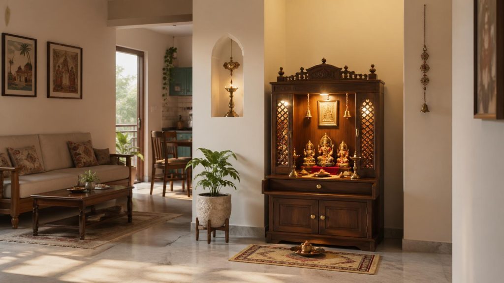  traditional wooden home altar design Indian living room