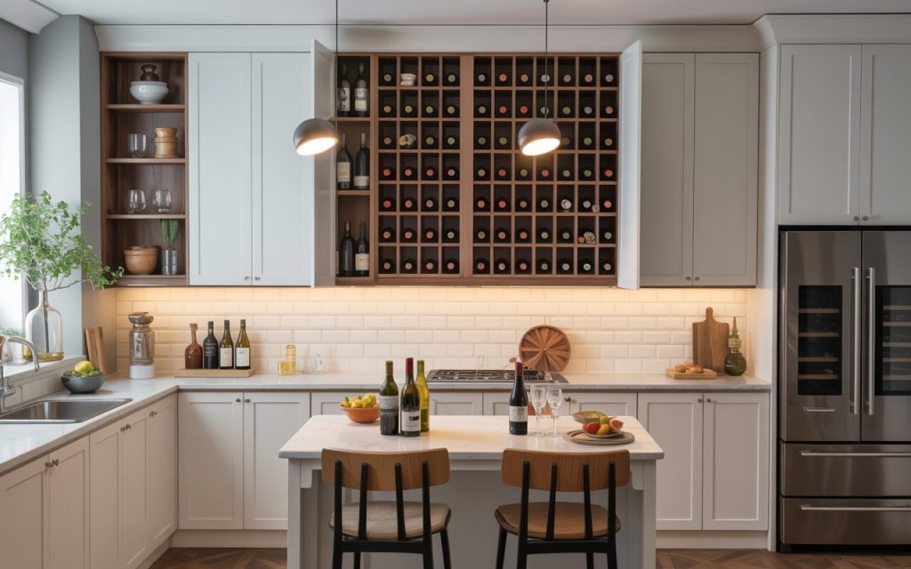  wall mounted wine rack in modern kitchen