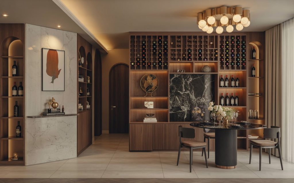  luxury wooden wine rack cabinet in dining room