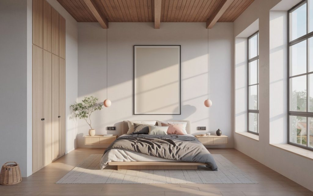  low floor bed open bedroom high ceiling space