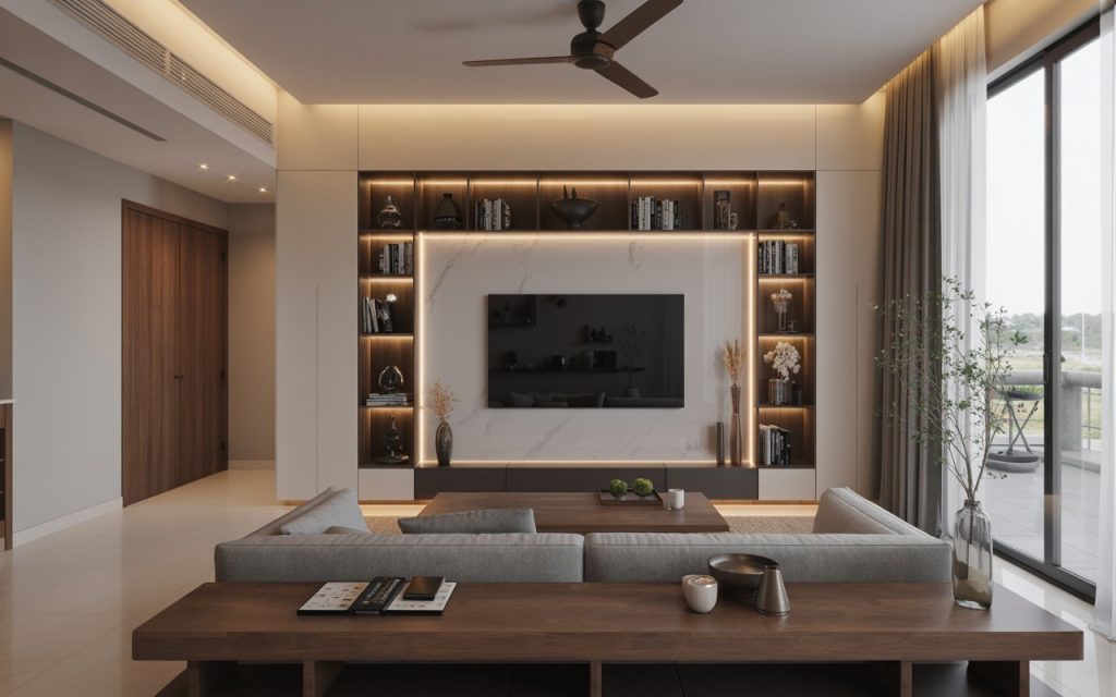 low-profile living room LED TV unit interior Patna