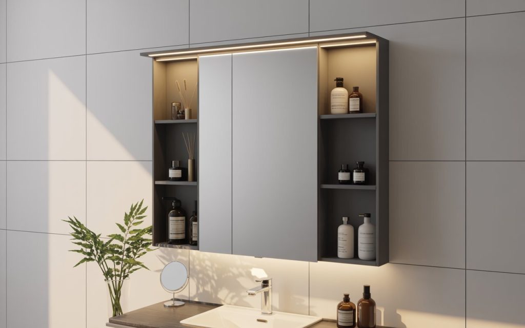mirror light design cabinet storage bathroom integrated