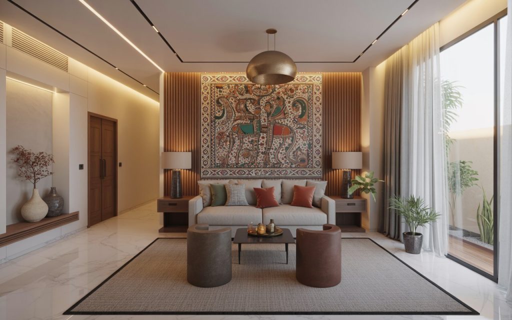 modern ethnic fusion living room interior design Patna