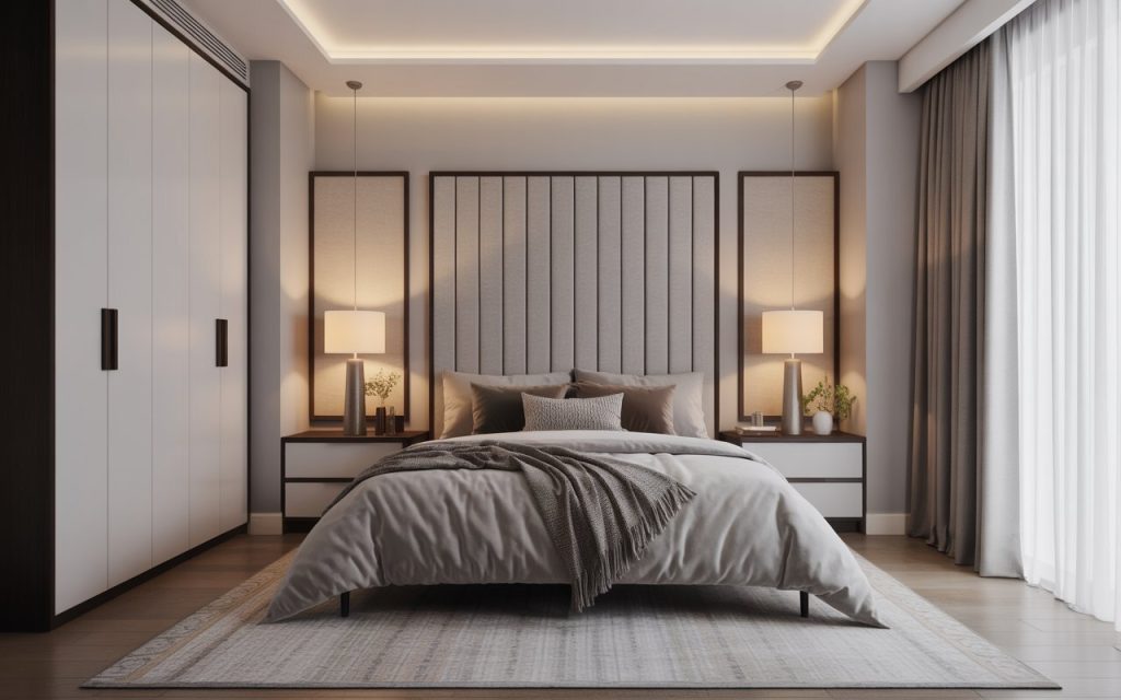  Modern plywood bed design with upholstered headboard bedroom