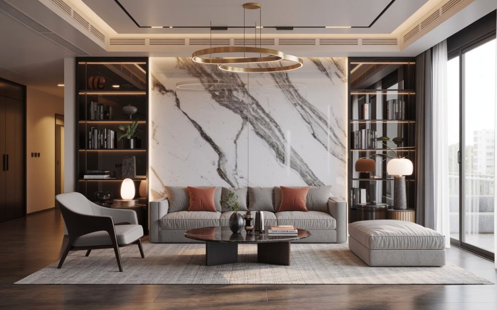 PVC marble sheet accent wall living room