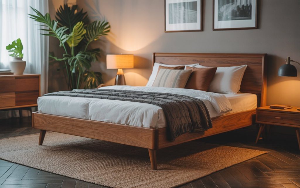 Solid wood queen size bed durable bedroom furniture