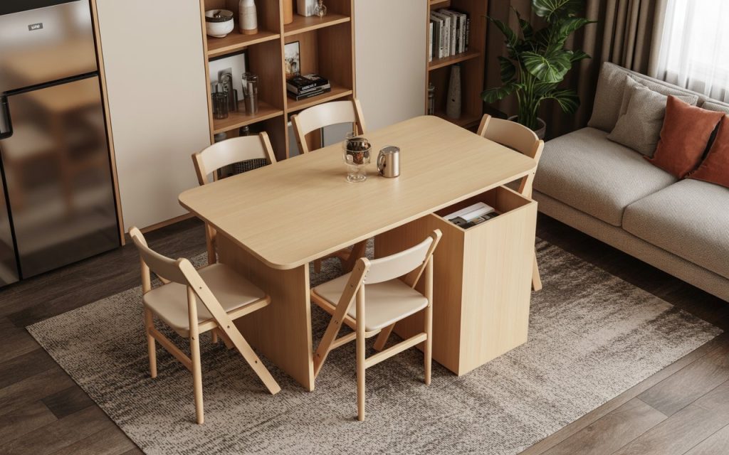 folding kitchen table with chair storage underneath