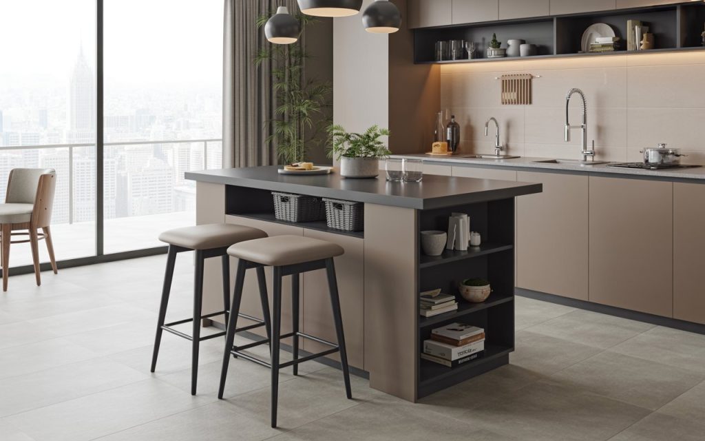 kitchen island dining table with storage and stools