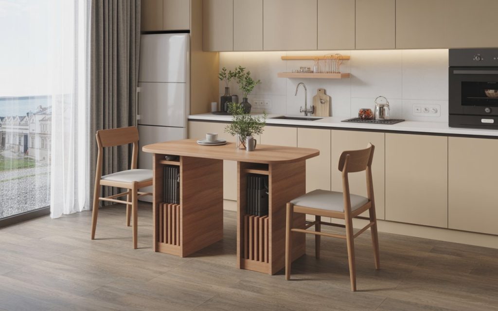 compact kitchen table with storage wooden design