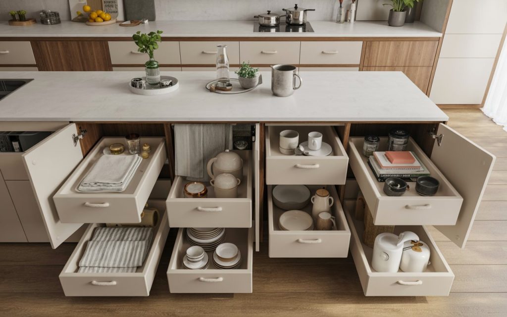  kitchen table with storage drawers for crockery