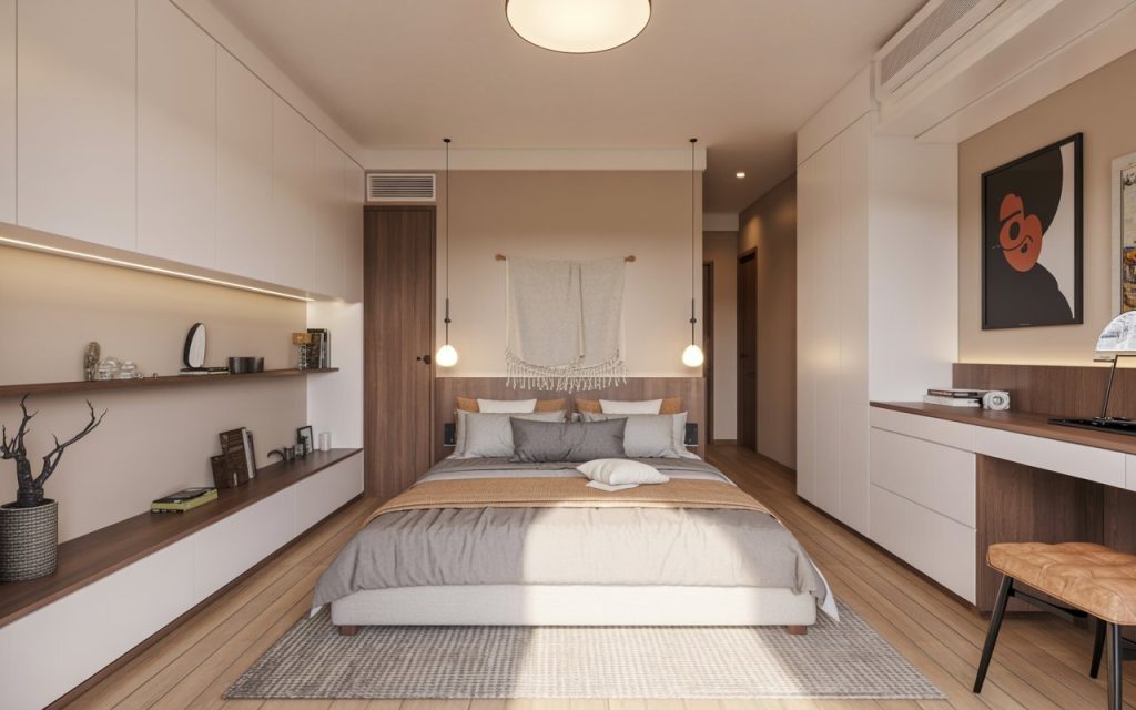  low floor double bed wooden modern bedroom