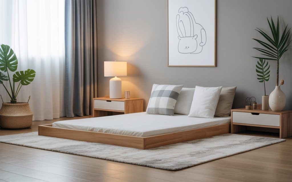  low to floor bed frame single minimalist bedroom