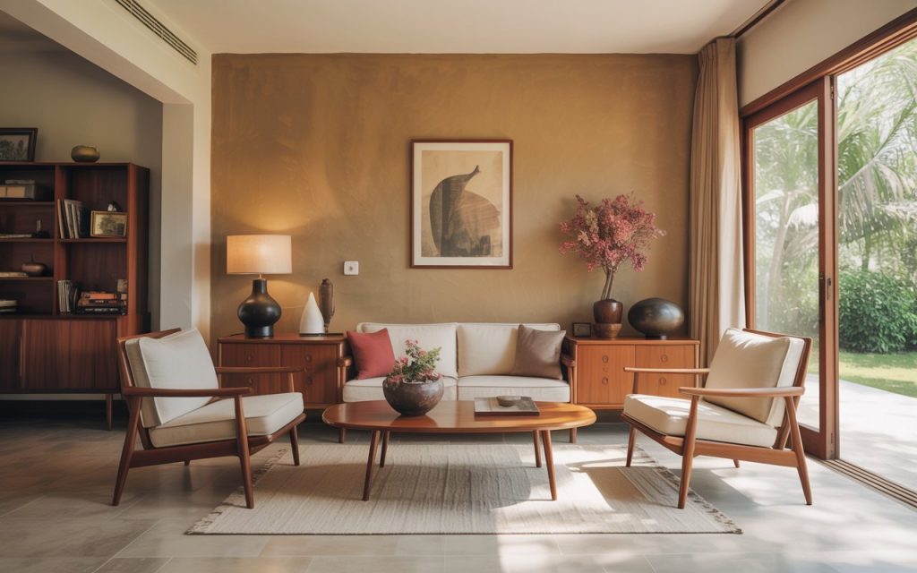 mid-century modern living room interior design Chandigarh
