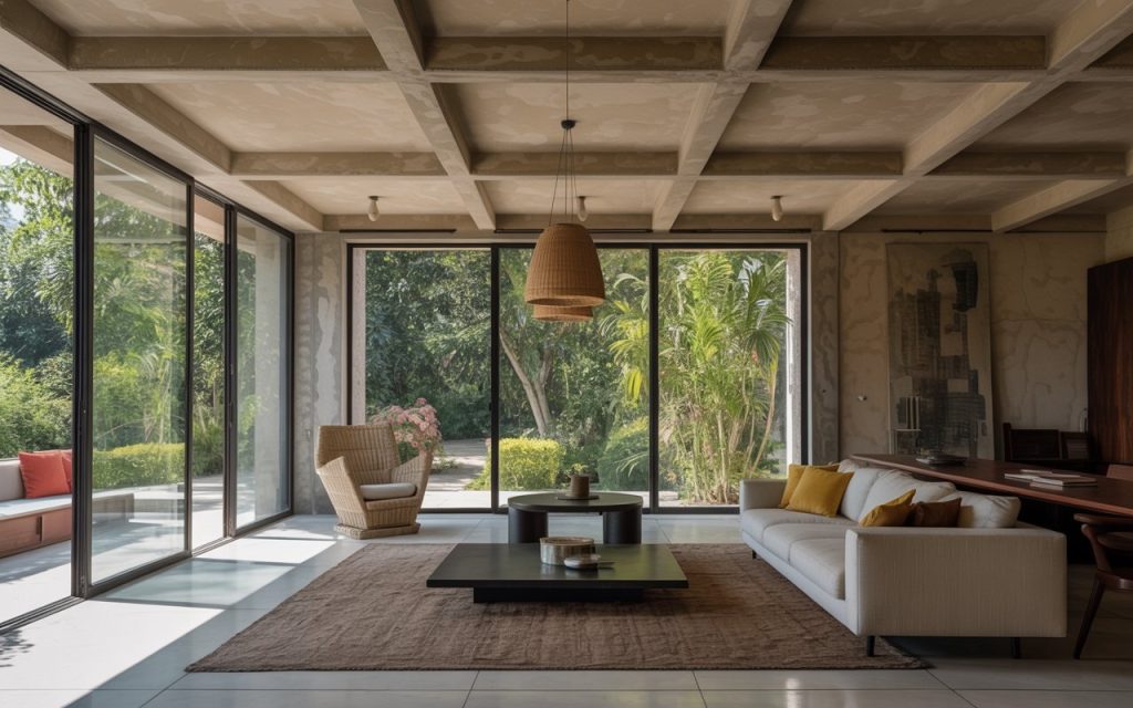  open-plan Chandigarh interior exposed concrete design