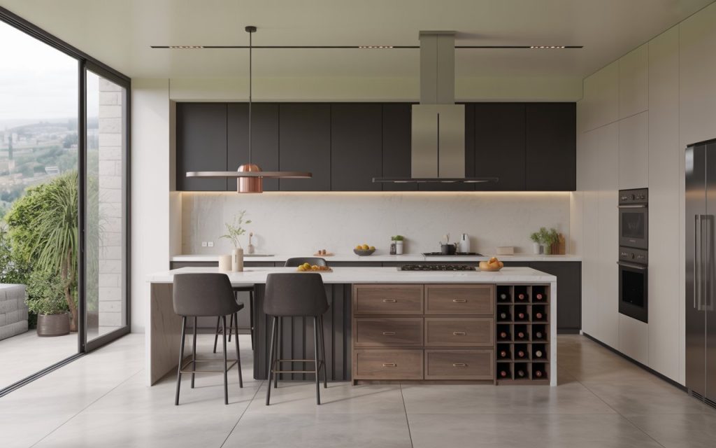 counter height kitchen table with storage and wine rack