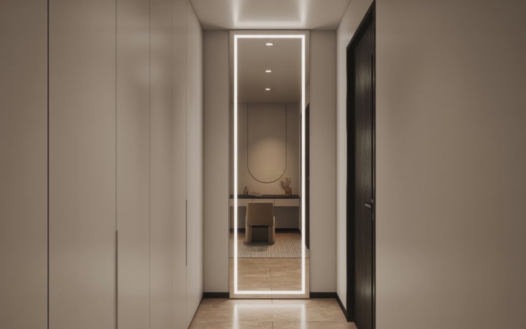 full length light mirror design narrow hallway LED