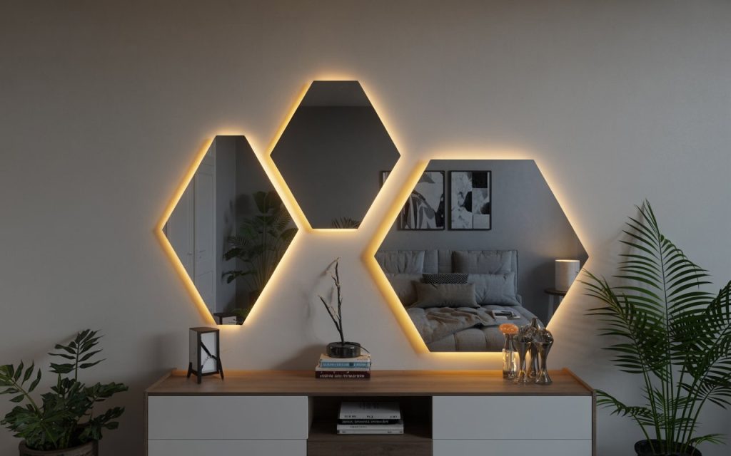  geometric hexagonal mirror light design LED living room