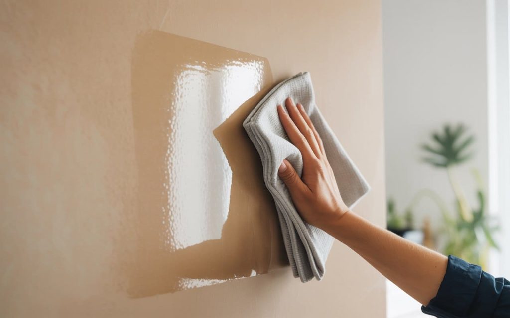 cleaning acrylic interior paint wall with cloth