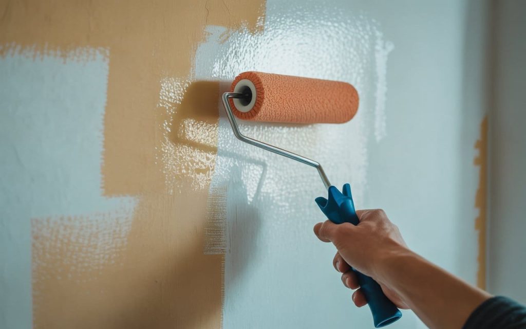 wall painting with acrylic colours roller application