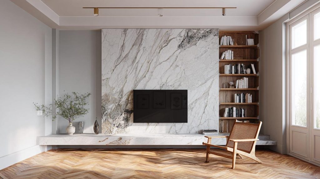 Glossy PVC marble sheet TV wall living room