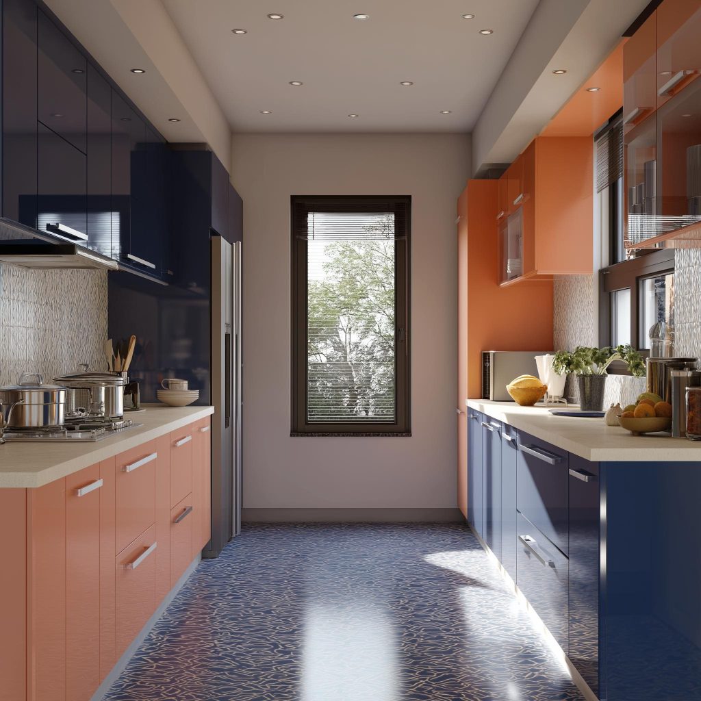 Parallel kitchen bold colours modular resale India