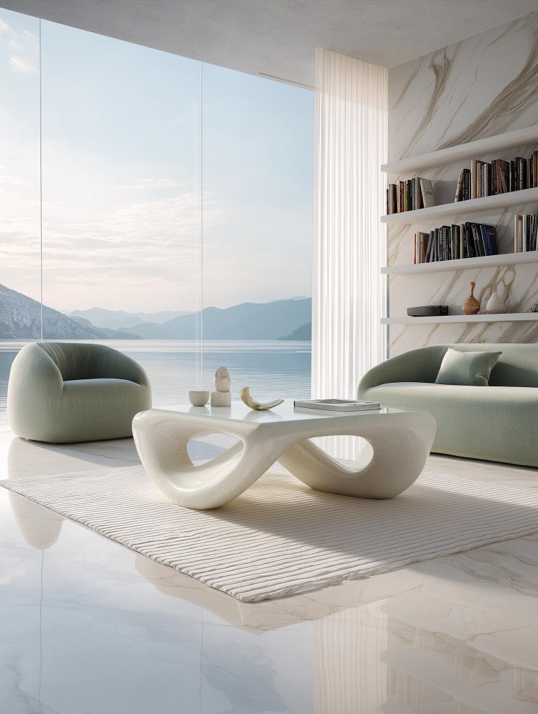 PVC marble sheet accent wall minimal living room