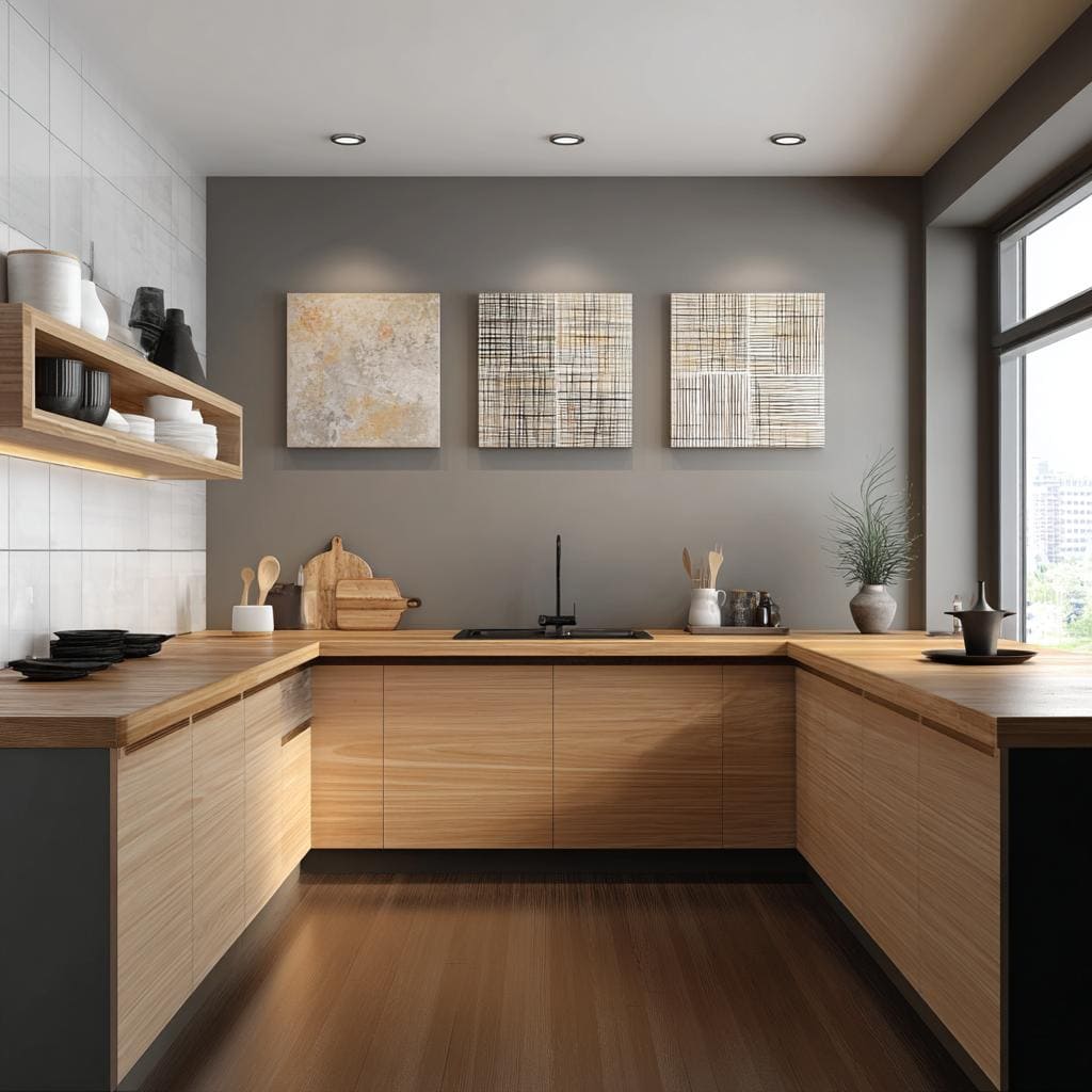 Grey satin paint finish on kitchen walls