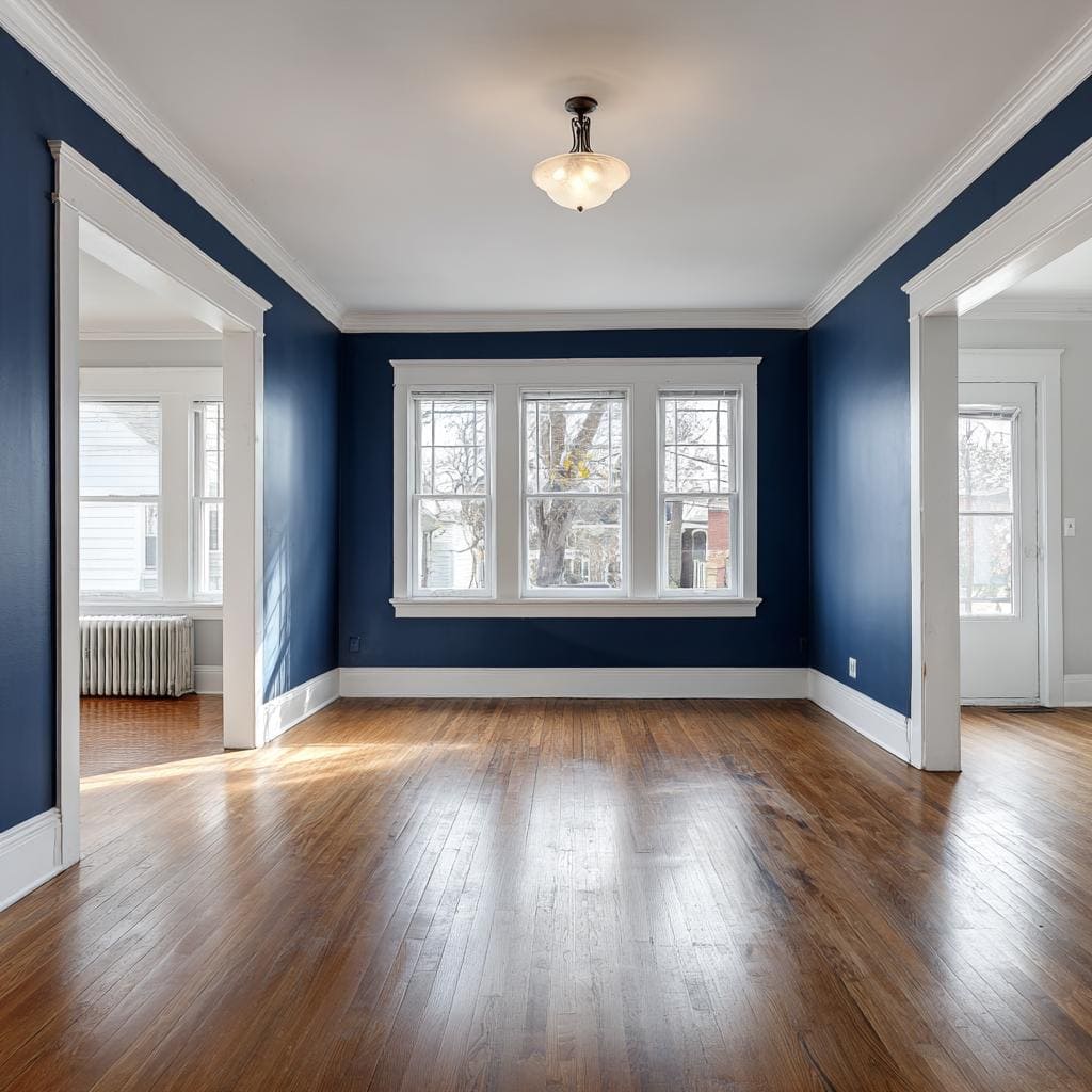  Navy blue satin paint finish on interior walls