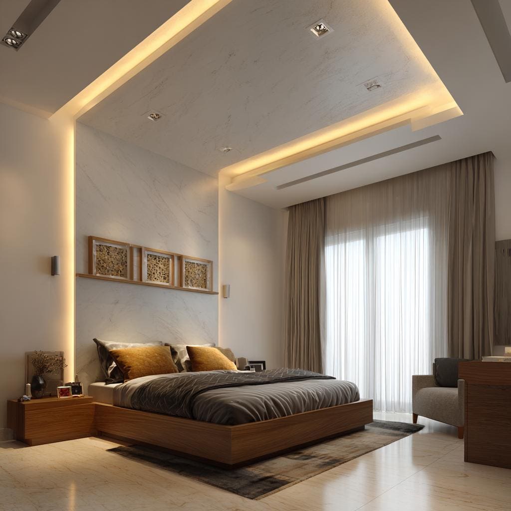  Simple false ceiling bedroom India gypsum cove lighting