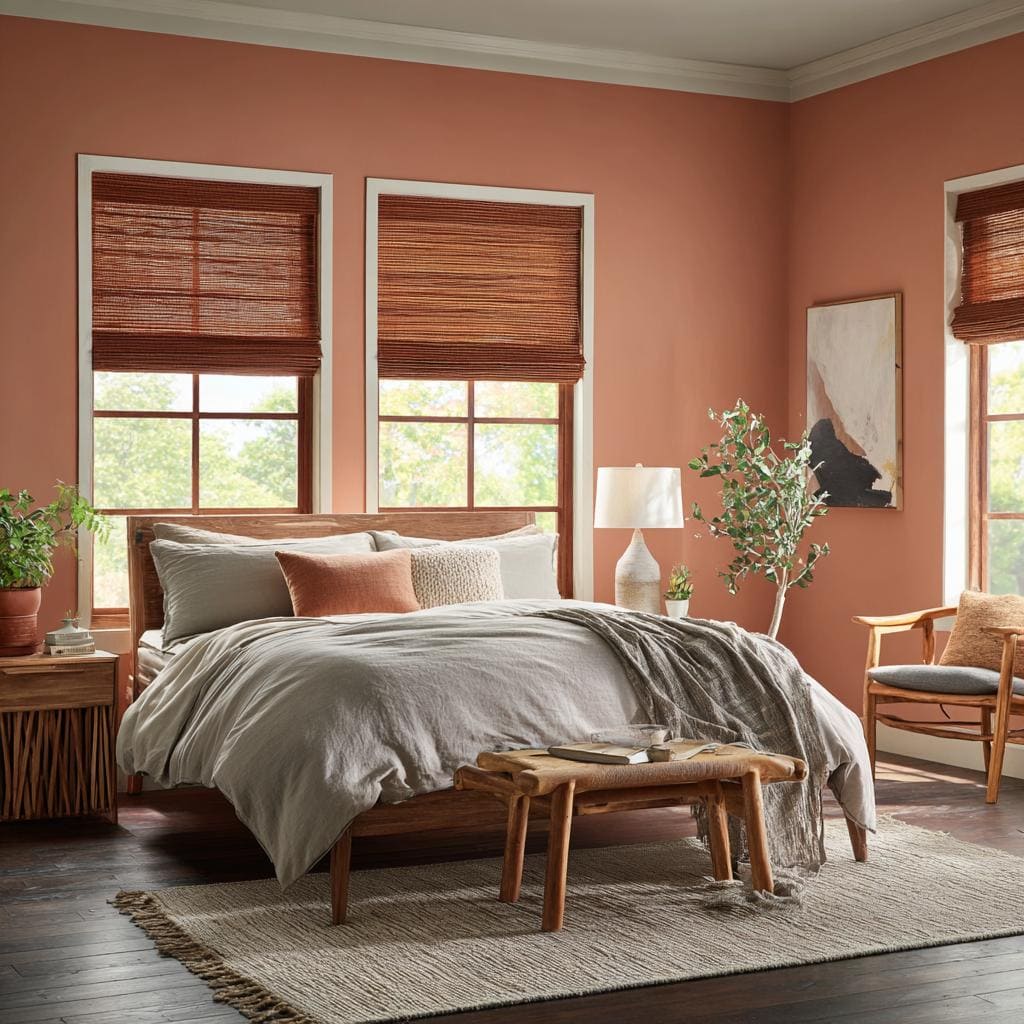 Terracotta matte paint finish in bedroom