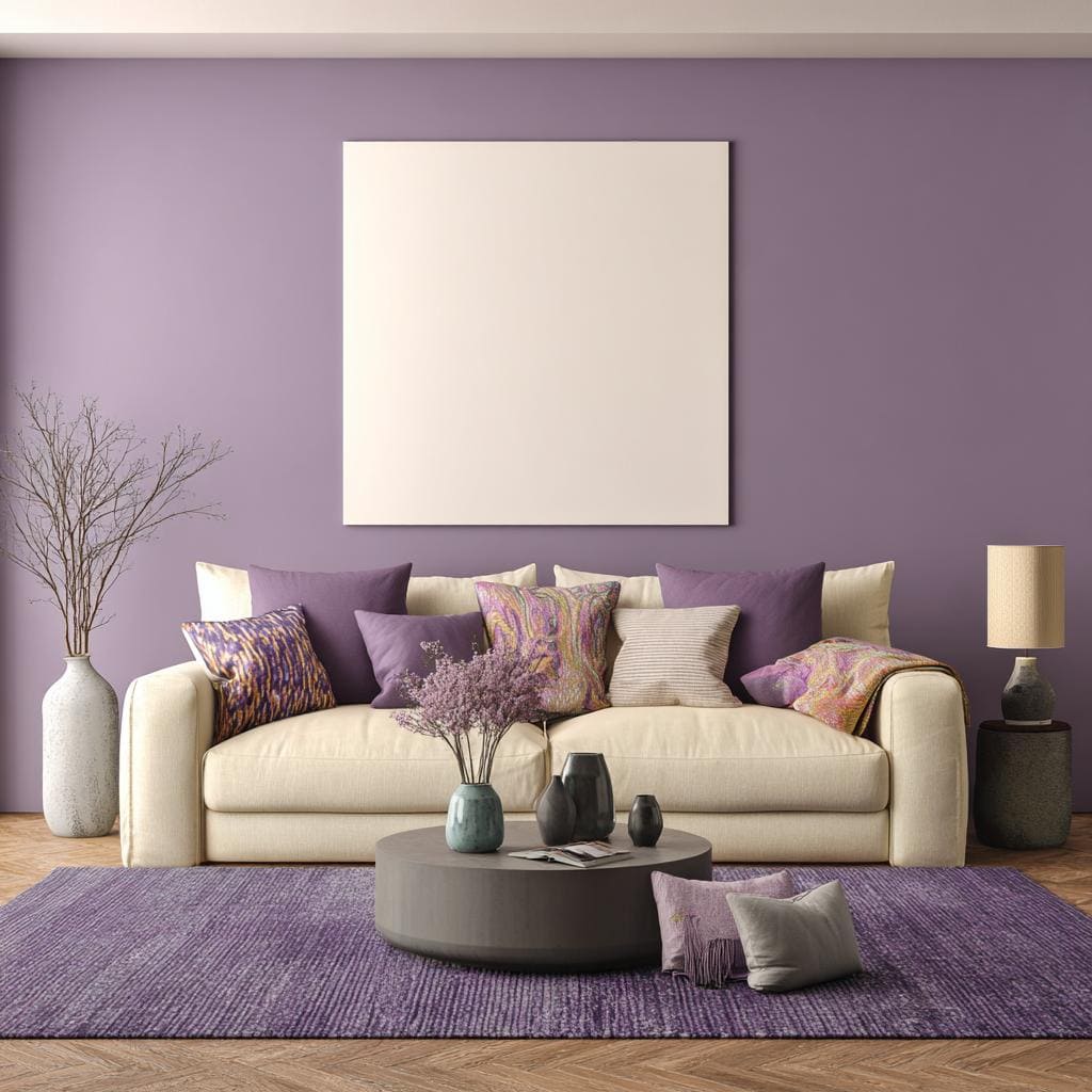Purple matte paint finish in living room