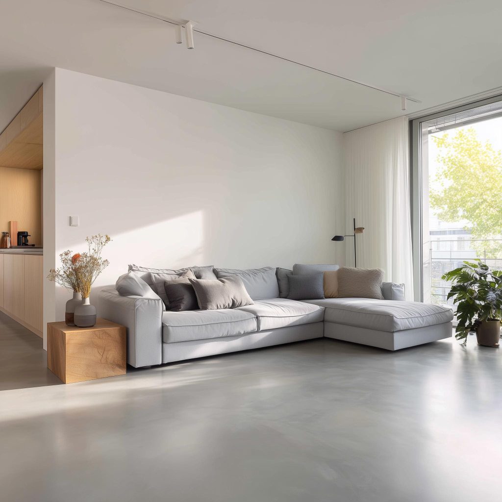 Microcement flooring cost India grey living room