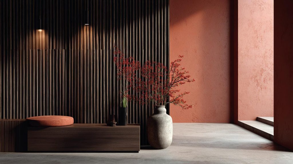 Dark fluted panel wall design colour lighting