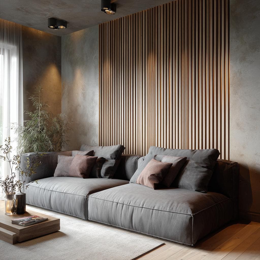  Fluted panel wall design living room spotlight India