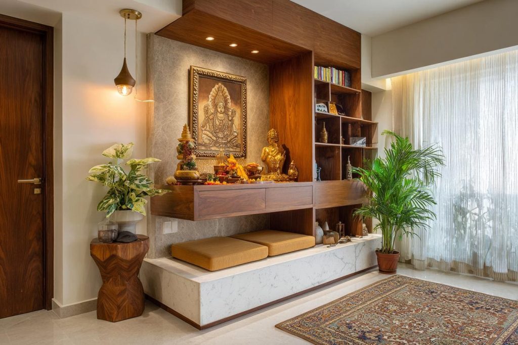 Wooden pooja mandir design living room India