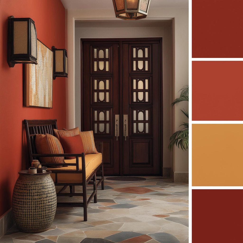  Terracotta earthy wall colour combination Indian hall