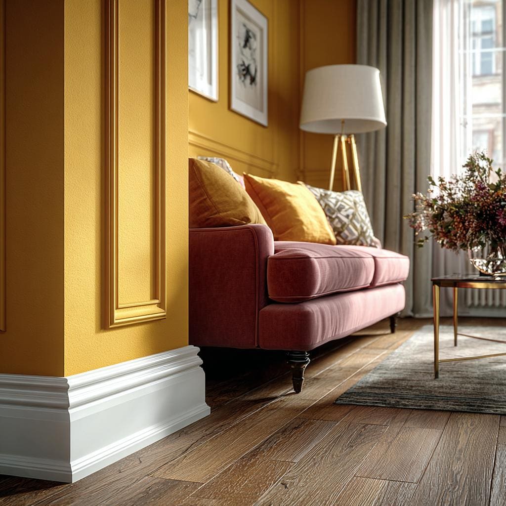 Mustard yellow hall wall colour combination living room